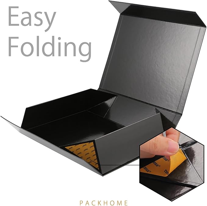 PACKHOME 6 Large Gift Boxes 13.5x10x3.5 Inches, Sturdy Shirt Boxes with Magnetic Lids for Multiple Occasions (Glossy Black)