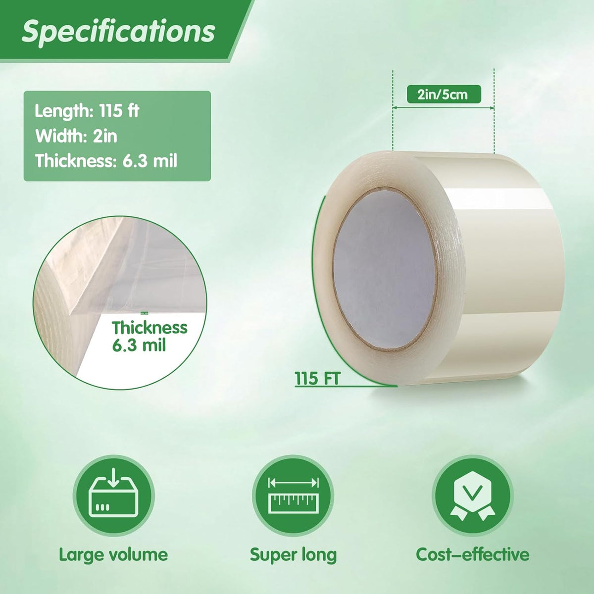 DGSL Greenhouse Repair Tapes, 2" x115' Greenhouses Cover Plastic Sheeting Tape, 6.3 mil Thickness Clear Greenhouse Plastic Tape for Seaming and Sealing