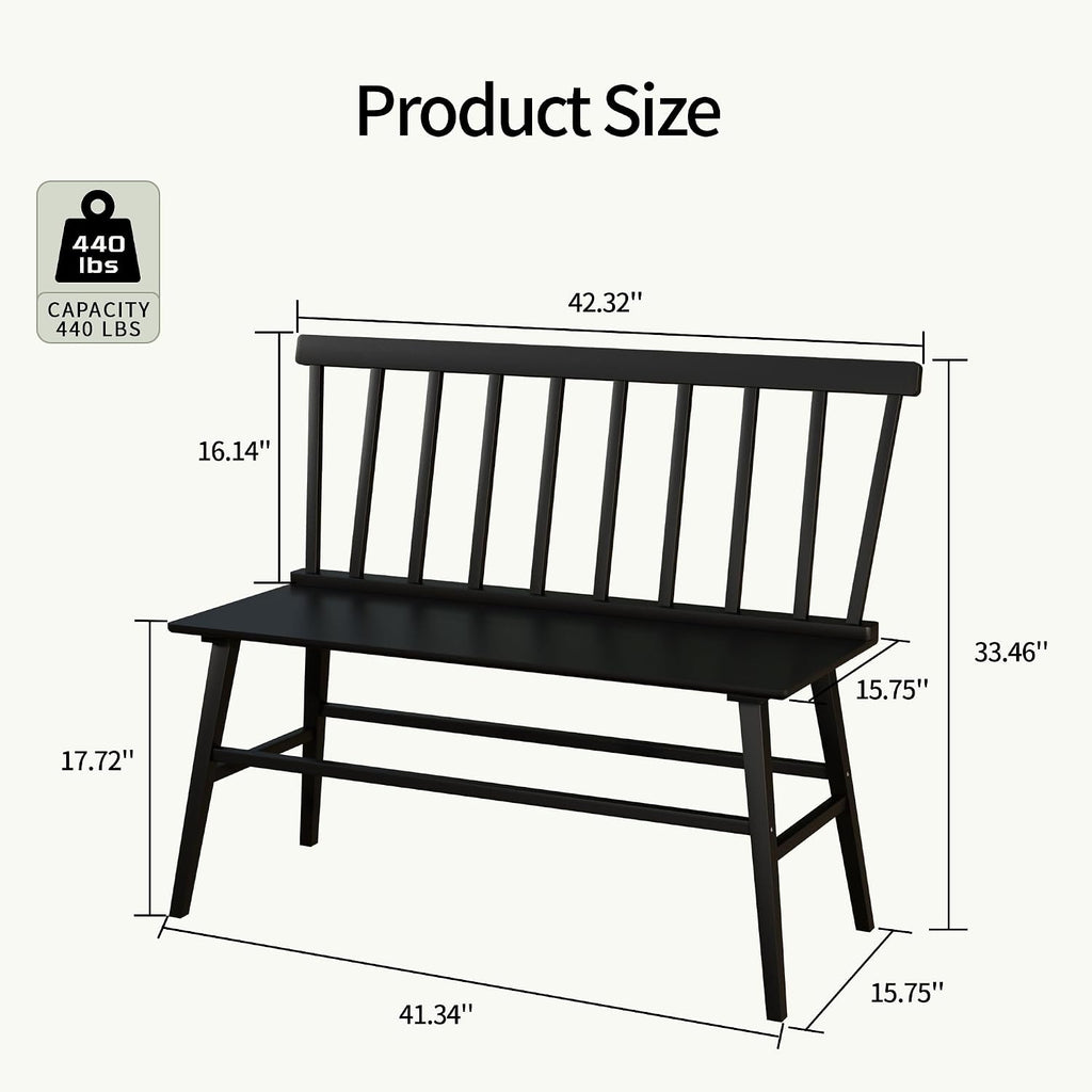 APRTAT Bamboo Entryway Bench, Dining Bench with Spindle Back (Black) | Natural Bamboo & H-Shaped Support, Spindle Back, Ideal for entryways, bedrooms, outdoor settings, Easy Assembly & Clean