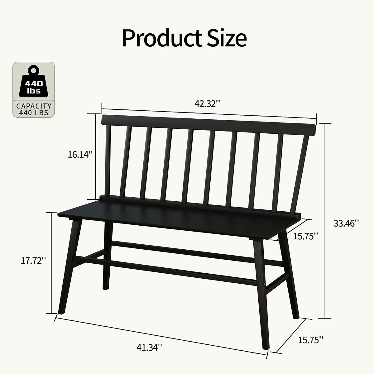 APRTAT Bamboo Entryway Bench, Dining Bench with Spindle Back (Black) | Natural Bamboo & H-Shaped Support, Spindle Back, Ideal for entryways, bedrooms, outdoor settings, Easy Assembly & Clean