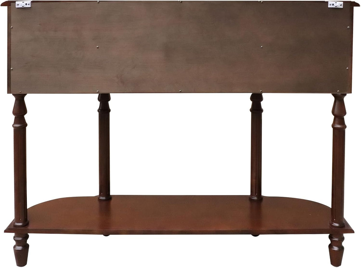 LKTART 43.3" Solid Wood Vintage Curved Console Table, Half Moon Sofa Table Entryway Table with 2 Drawers and Open Shelves Rubber Wood Legs for Living Room Hallway Entryway, Walnut