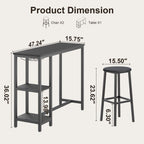 Qsun Small Bar Table Set for 2 | Kitchen Table for 2 with 2 Storage Shelves & Wine Glass Holder, Dining Table for Small Apartment, Dining Room