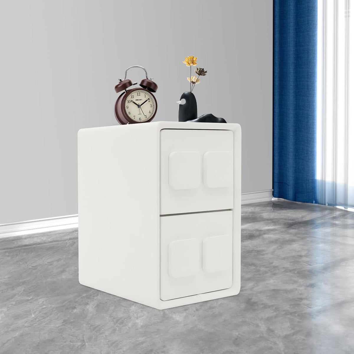 Modern Minimalist End Table, with 2 Drawers Bedside Table, Bedside Nightstand for Bedroom, Living Room, Office, 15.75x11.81x19.69 Inches (White)