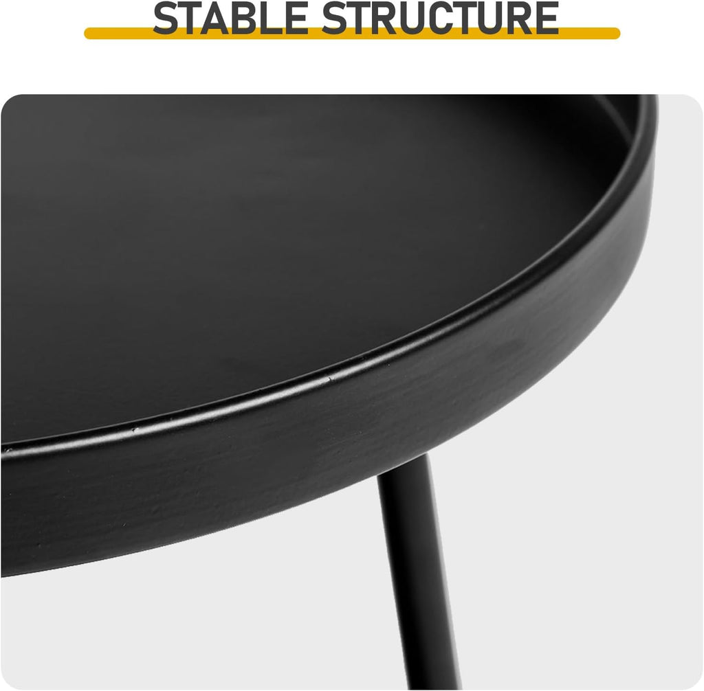 2-Tier Round Metal Coffee Tables Nightstand for Small Spaces,Round End Table,Small Side Table for Indoor Outdoor and Living Room Bedroom or Office, Black