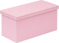 B FSOBEIIALEO Folding Storage Ottoman Bench, 30" Faux Leather Ottomans,Pink | Large Ottoman Foot Rest Padded Seat, Long Storage Bench Chest Box for Bedroom Living Room Hallway