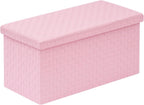 B FSOBEIIALEO Folding Storage Ottoman Bench, 30" Faux Leather Ottomans,Pink | Large Ottoman Foot Rest Padded Seat, Long Storage Bench Chest Box for Bedroom Living Room Hallway