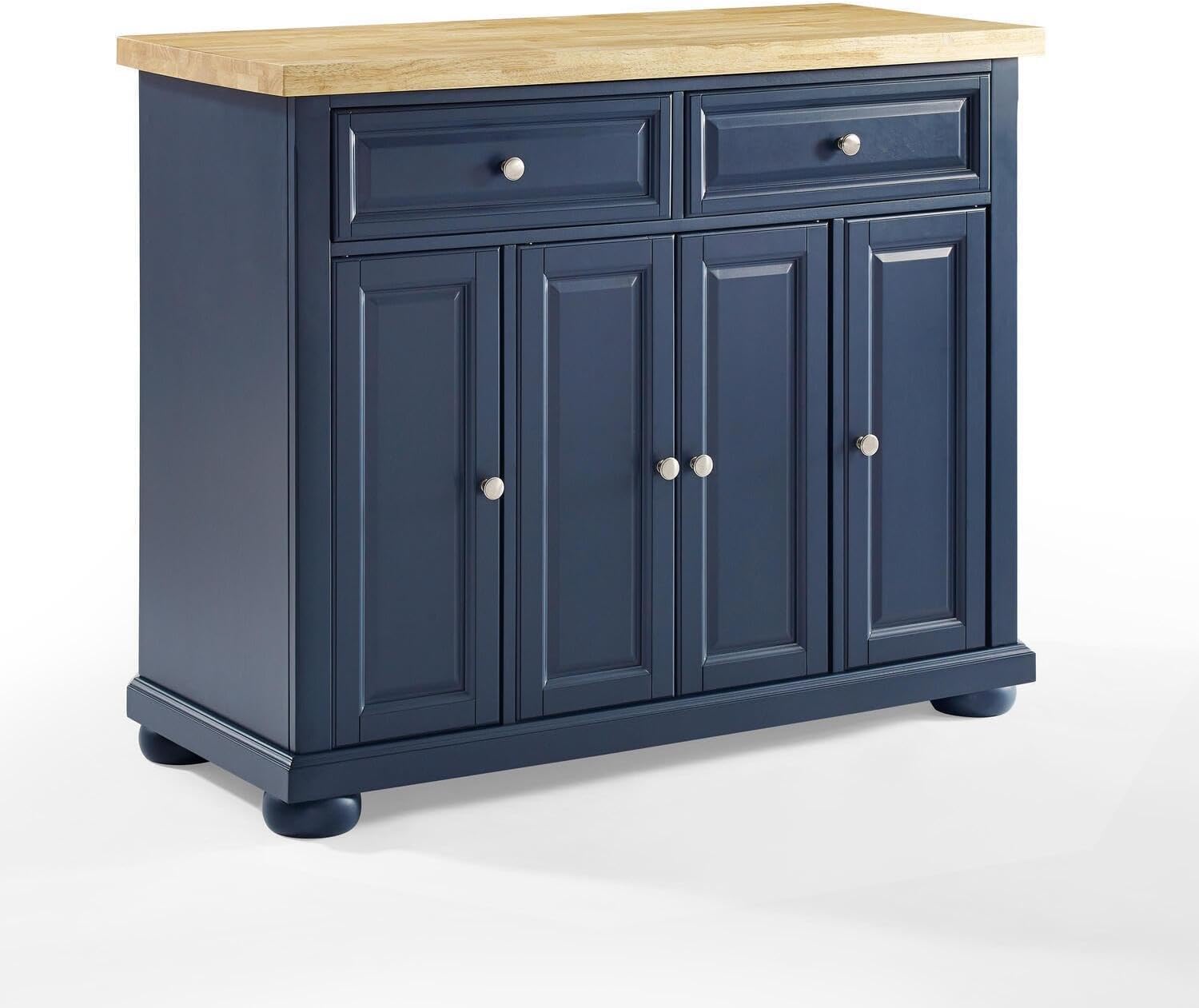 HomeStock Renaissance Rhapsody Kitchen Island with Durable Top and Optional Casters - Island/Cart, Versatile Storage Kitchen Island, Elegant Kitchen Cart Navy