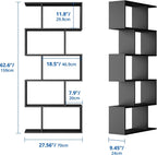 Cozy Castle Set of 2 Geometric Bookcase, S-Shaped Modern Bookshelf, Room Divider Bookshelf, 62" Tall Unique Abstract Bookcase with 5-Tier Display Shelf for Living Room Office, Black