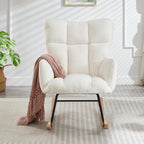 Glider Chair for Living Room Tufted Upholstered Teddy Fabric Rocking Chair with Metal Frame,Pink (Ivory + Teddy)