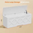 Homleke 47.2" Extra-Large Wooden Storage Chest, Farmhouse Storage Bench | with Safety Hinge, Easy Assembly, for Bedroom, Living Room & Entryway, White