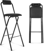 Thyle 1 Pcs Folding Bar Stool with Backrest Counter Height Seat,29.5 Inch | Tall Foldable Design for Kitchen Island Cafe Dining, Portable Space-saving, Leather Padded Seat Back, Metal Frame