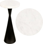 Eyely DNE4003B Liv 22" Designer Metal Drink Table and Decorative End Table w/White Marble Round Top and Cone Pedestal Base for Living Room, Bedroom, Antique Black