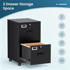 MIIIKO 2 Drawer File Cabinet with Lock, Vertical Metal Filing Cabinets for Home Office, Lockable Storage File Cabinets Under Desk, A4/Letter File Folders(Black)-Assembly Required