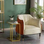 Marble Simple C-Side Table, C-Shaped Side Table for Couch - Small Coffee Stand Sofa Tray Desk with Metal Frame, Modern End Accent for Living Room, Bedroom, Small Spaces,Golden