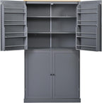 Kitchen Pantry Cabinet with Storage Drawers and 2 Adjustable Shelves, Freestanding Tall Cabinet with 8 Door Shelves, High Freestanding Kitchen Pantry, Gray