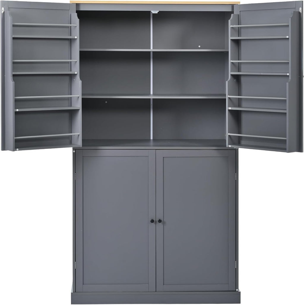 RUNNA High Freestanding Kitchen Pantry with 2 Drawers, 2 Adjustable Shelves, 8 Door Shelves, Large Cupboard Storage Cabinet for Dining Room (Gray#Large)