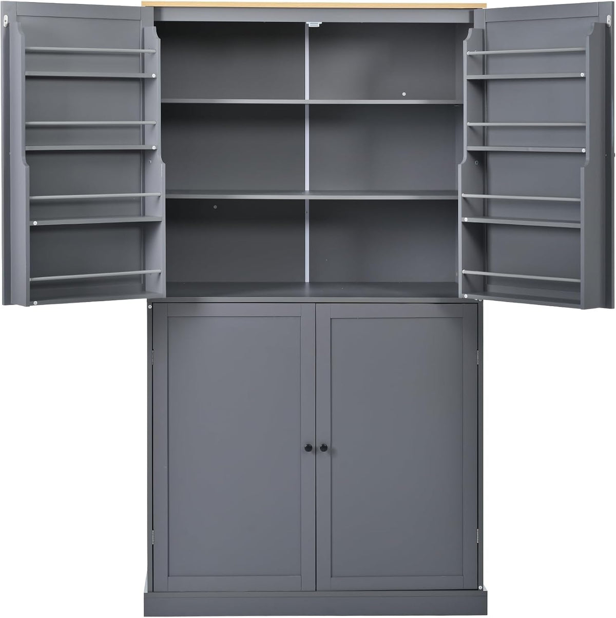 71.3" Tall Kitchen Storage Cabinet Pantry Wood Freestanding Large Cupboard with 2 Drawers,2 Adjustable Shelves,8 Shelf for Dining Room,Grey