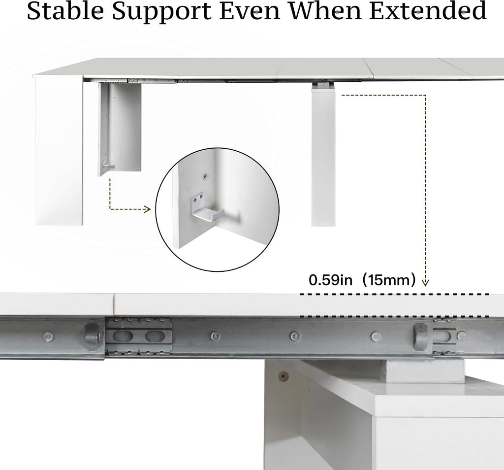 Transformer Table Expandable Dining Table - Modern White Rectangular Furniture, Up to 118.50 in for 6-10 People with Space Saving Design for Dining Area Family Gathering