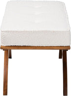Baxton Studio Orella Boucle Fabric Bench, Cream/Walnut Brown