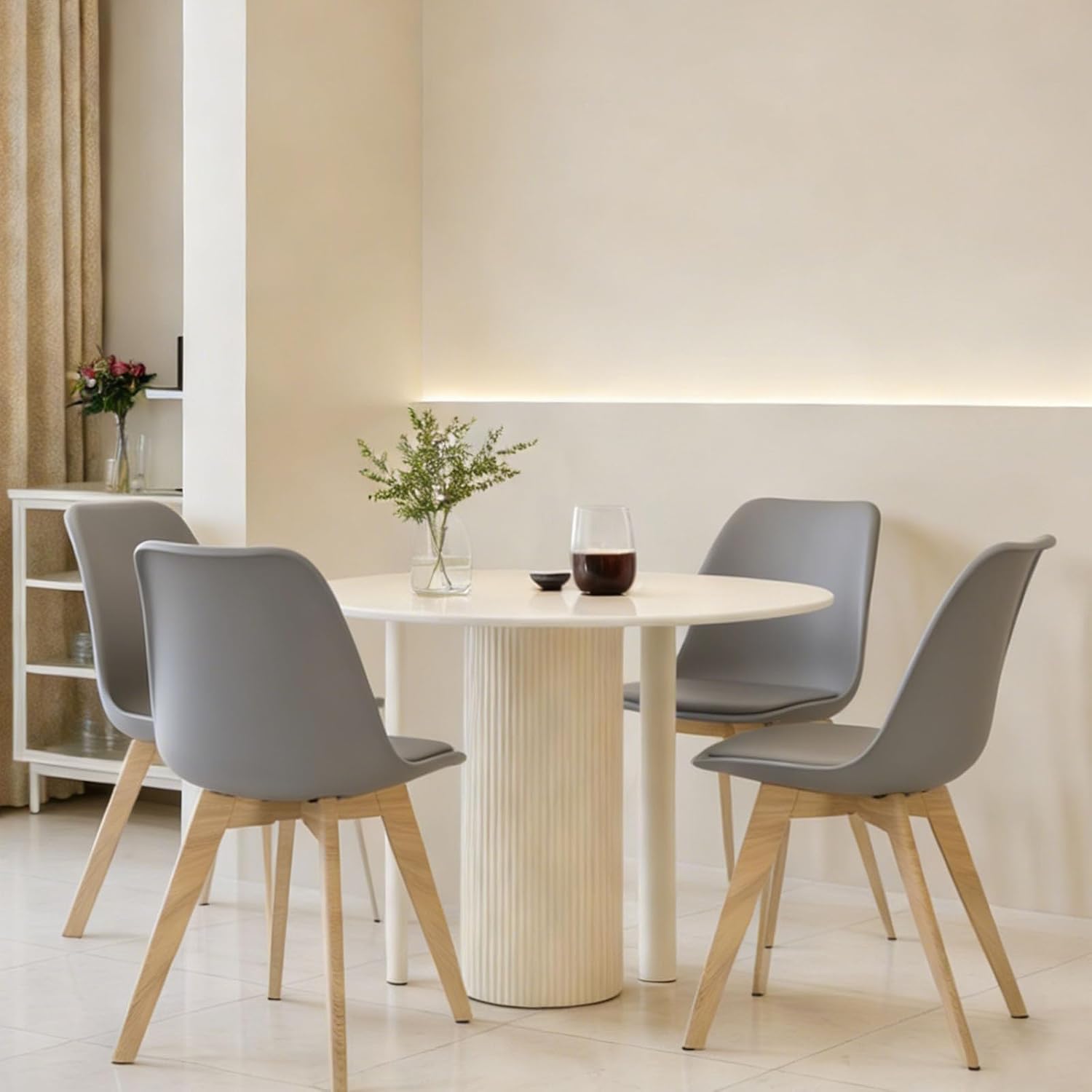 YLGJ&TIDY Modern Dining Chairs Set of 4 PU Leather Upholstered Chairs with Wooden Legs Mid Century Soft Padded Kitchen Chairs for Living Room Bedroom Dining Room Patio (Gray, Pack of 4)