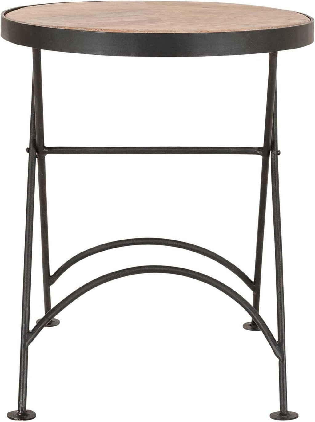 East at Main Nadine Round Folding Side Table, Sand Mango Wood & Black Iron, Small Space End Table