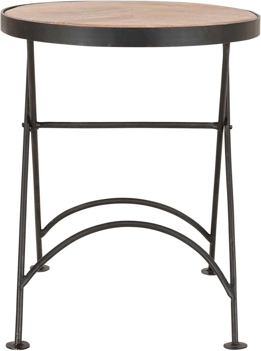 East at Main Nadine Round Folding Side Table, Sand Mango Wood & Black Iron, Small Space End Table