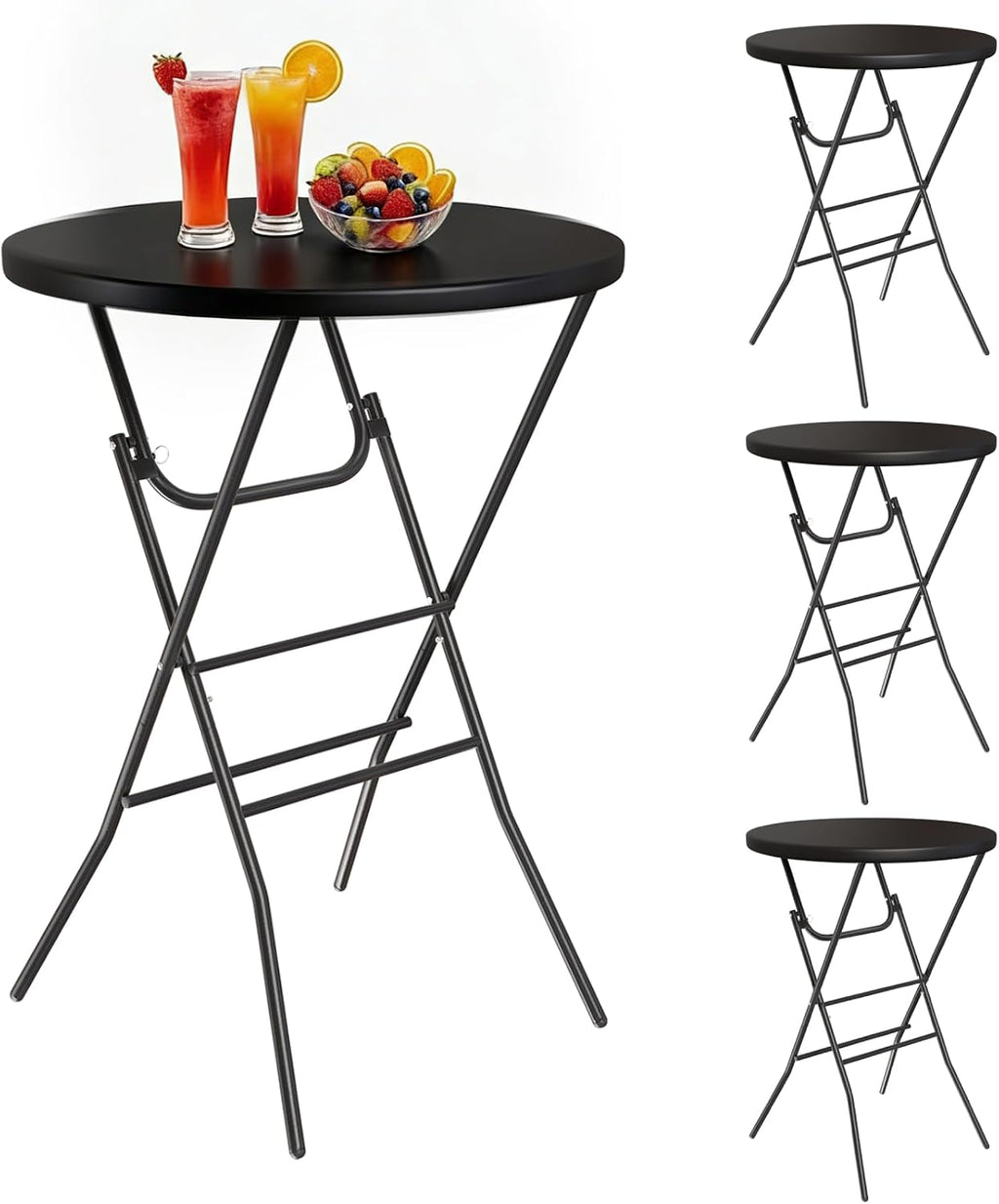 TLSUNNY 4Pcs 32" Folding Round Cocktail Table, High Top Bar Table, Black | Portable Folding Chair for Saving Space, with Locking Leg,Stable Crossbar,for Party, Commercial Events,Bistro,Indoor,Outdoor