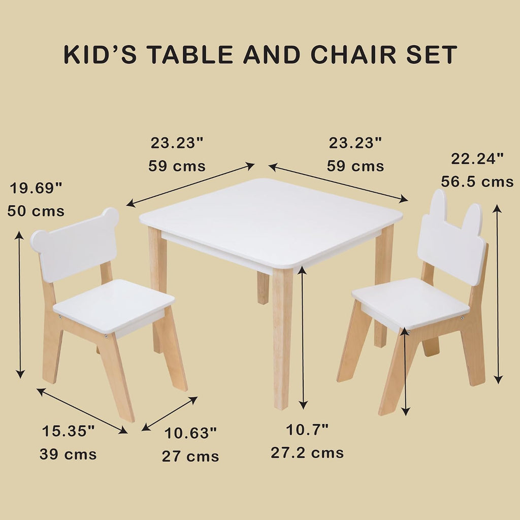 Mentari Toys - Kid’s Table and Chair Set - Wooden Easy Clean Table and 2 Animal Themed Chairs - Children’s Playroom, Classroom Furniture - Sturdy Set for Play and Learning - Age 3+