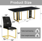 79" Black Dining Table Set for 8,Modern Luxury Dining Table Set with Chrome Gold Legs, Faux Marble Kitchen Table with 8 Black Gold Chairs for Kitchen and Dining Room