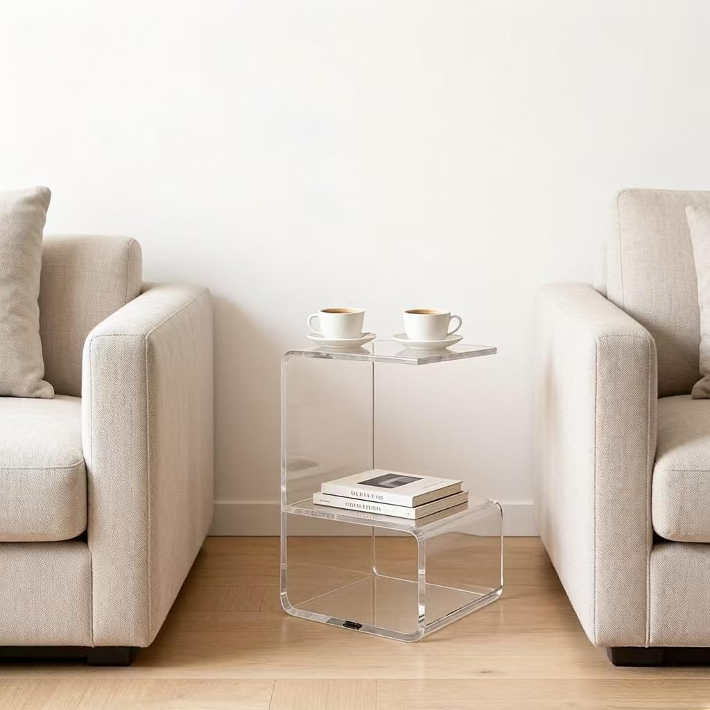 Acrylic End Table for Nightstand,21" H C-Shaped End Table for Living Room,Bedside Table for Bedroom.Side Tables for Living Room for Small Spaces,Clear