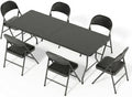 6FT Black Plastic Folding Table Set with 6 Black PU Padded Chairs | Portable Foldable Tables and Chairs for Parties Picnic Events Office Dining Outdoor Activities Home and Commercial Use