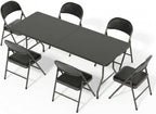6FT Black Plastic Folding Table Set with 6 Black PU Padded Chairs | Portable Foldable Tables and Chairs for Parties Picnic Events Office Dining Outdoor Activities Home and Commercial Use