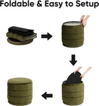15.4" Round Velvet Storage Ottoman with Reversible Lid, Upholstered Circular Ottoman Footrest with Hidden Storage, Foldable Padded Footstool for Dorm Living Room & Bedroom, Olive Green