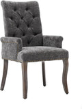 Shenyon Grey Single Dining Chair with Arms, Chenille Upholstered Dining Room Chairs with Tufted Back and Solid Wood Legs, Accent Armchair for Dining Room, Kitchen,Living Room, Grey