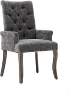 Shenyon Grey Single Dining Chair with Arms, Chenille Upholstered Dining Room Chairs with Tufted Back and Solid Wood Legs, Accent Armchair for Dining Room, Kitchen,Living Room, Grey