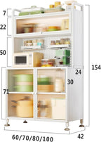 Kitchen Cabinets with Countertop, 15 * 15mm Thick Carbon Steel Square Tube, Glass Panel Hole Board Design Pantry, for Kitchen, Living, Study Room(White,80cm*42cm*154cm)