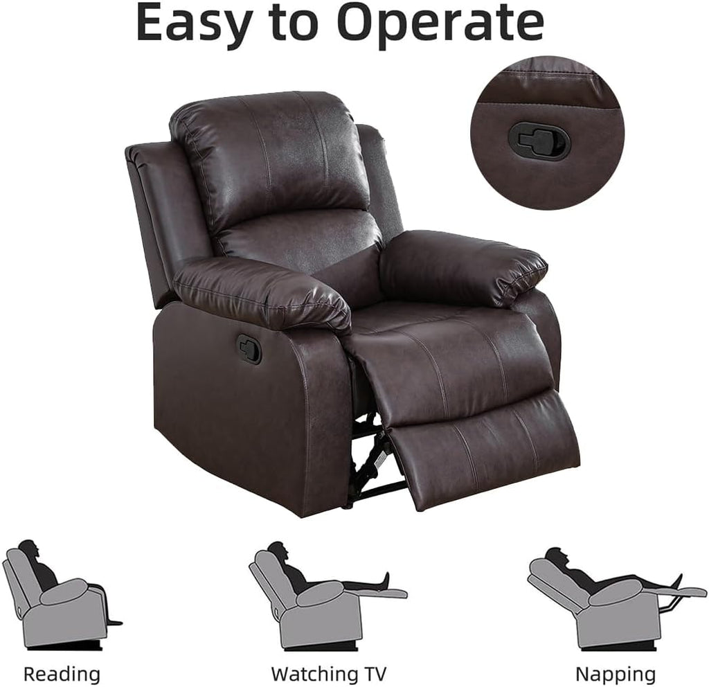 Manual Reclining Couch Sofa Set with Drop-Down Table, 3 Pieces Brown Leather Recliner Couch Sets, Living Room Furniture Sets, Recliner Sofa with Storage Console/Cup Holder for Home/Apartment