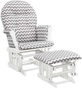 HomeStock Glider and Ottoman Set - Padded Arms, Storage Pockets, Metal Bearings White and Gray Chevron