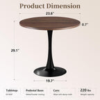 24 Inch Round Dining Table,Mid-Century Tulip Table with Metal Pedestal Base,Modern Leisure Table for Small Space Kitchen Dining Room,Easy Assembly,Walnut and Black