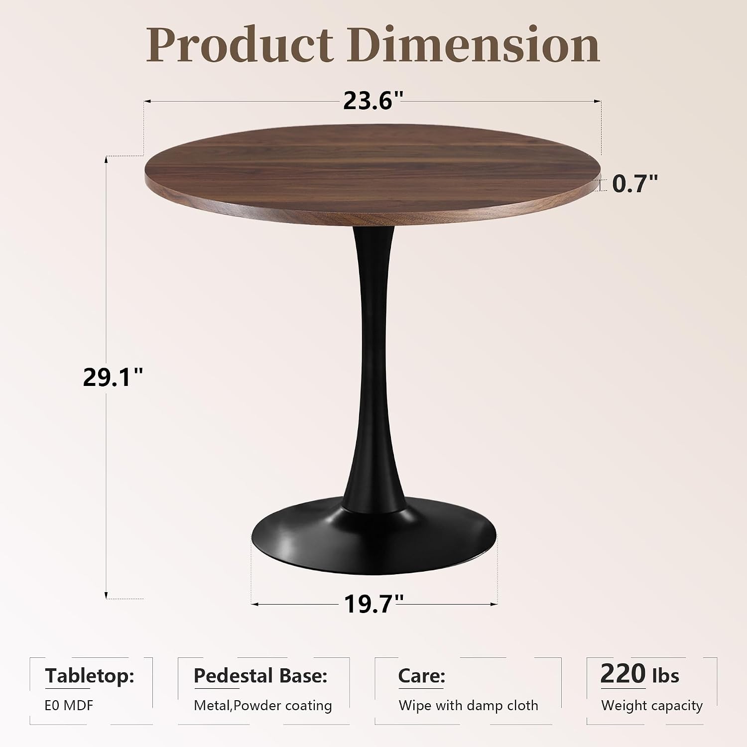 24 Inch Round Dining Table,Mid-Century Tulip Table with Metal Pedestal Base,Modern Leisure Table for Small Space Kitchen Dining Room,Easy Assembly,Walnut and Black