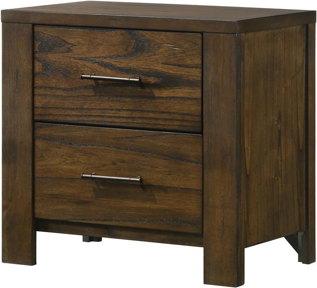 Oak Finish Nightstand 1pc Contemporary Two-Drawers Nightstand Bed Side Cabinet Furniture,for Small Spaces