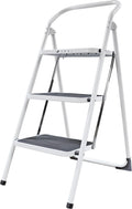 Amig - Folding Steel Stool - 3 Non-Slip Treads - Max Load 150 kg - Professional & Domestic Use - Space-Saving Design - Ideal for Small Heights, White, 103 cm, Alloy Steel