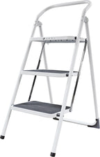 Amig - Folding Steel Stool - 3 Non-Slip Treads - Max Load 150 kg - Professional & Domestic Use - Space-Saving Design - Ideal for Small Heights, White, 103 cm, Alloy Steel