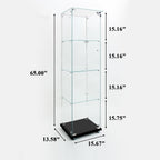 4-Shelf Glass Display Cabinet with LED Lights Strip and Lock, Curio Cabinets Display Case with Casters and 1 Door, Tempered Glass Display Showcase for Living Room,Exhibition Hall - Black