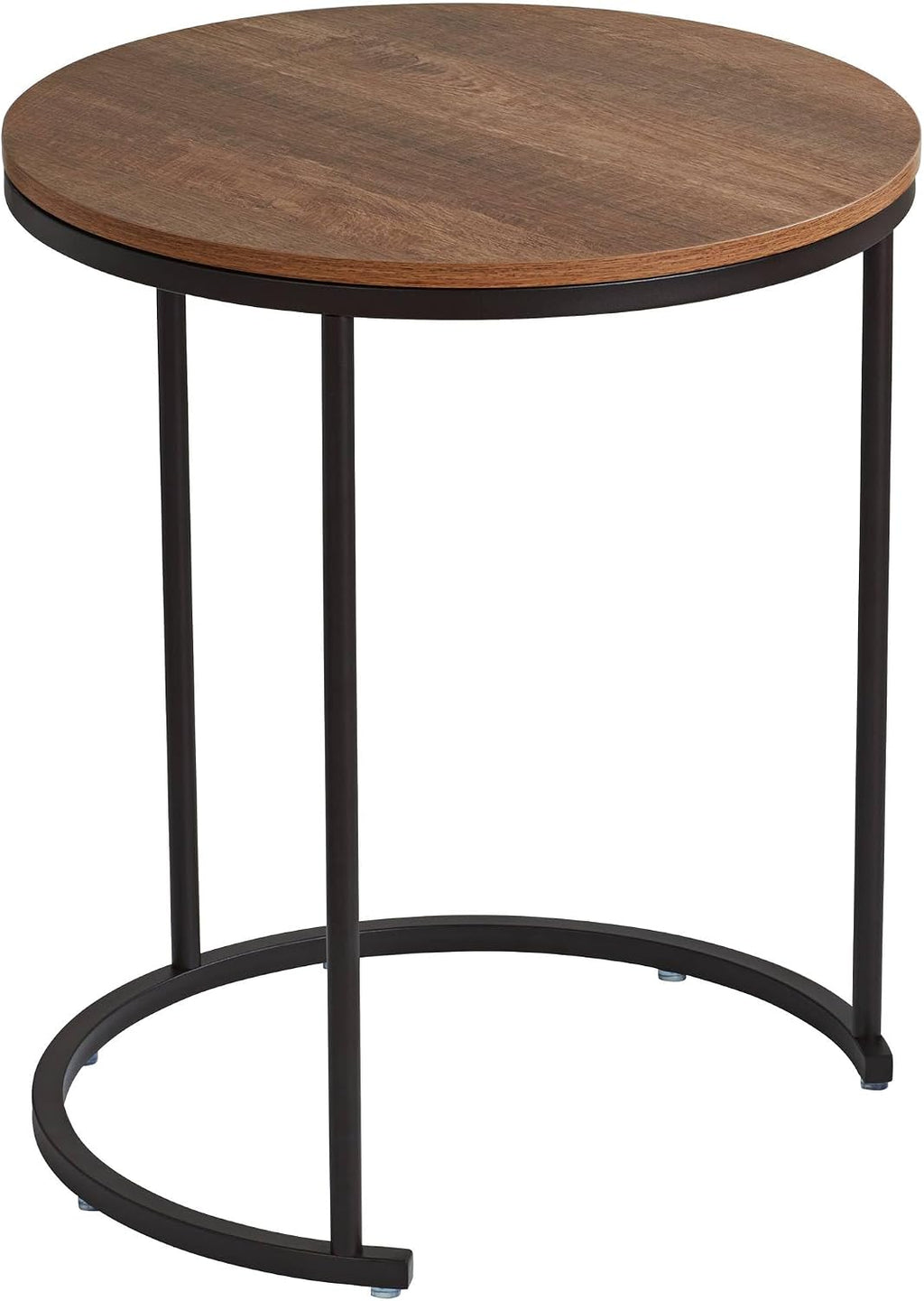 Studio 55D Santa Maria Modern Industrial Set of 2 Small Walnut Round Circle Oval Nesting Wood Black Metal Frame Accent Coffee Couch Side End Tables Living Room Decor Furniture Bedroom Home Office