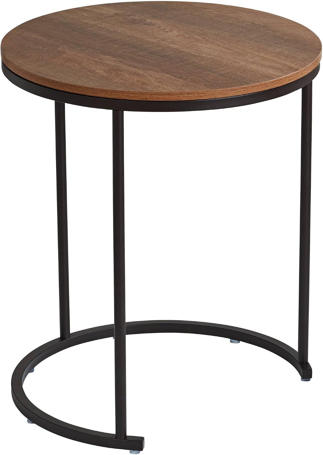Studio 55D Santa Maria Modern Industrial Set of 2 Small Walnut Round Circle Oval Nesting Wood Black Metal Frame Accent Coffee Couch Side End Tables Living Room Decor Furniture Bedroom Home Office