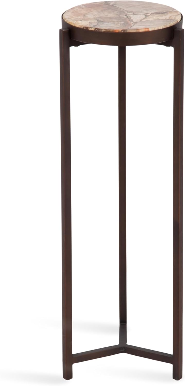 Kate and Laurel Aguilar Modern Drink Table, 9 x 9 x 23, Petrified Wood and Bronze, Unique Round Wood Mini Stand for Use as Bathroom Accent or Pedestal Martini Table