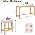 59" Counter Height Bar Table Set with Power Outlet, Industrial Breakfast Table with 3 Padded Stools, 4 Piece Bar Table and Chairs Set for Living Room, Dining Room, Light Oak