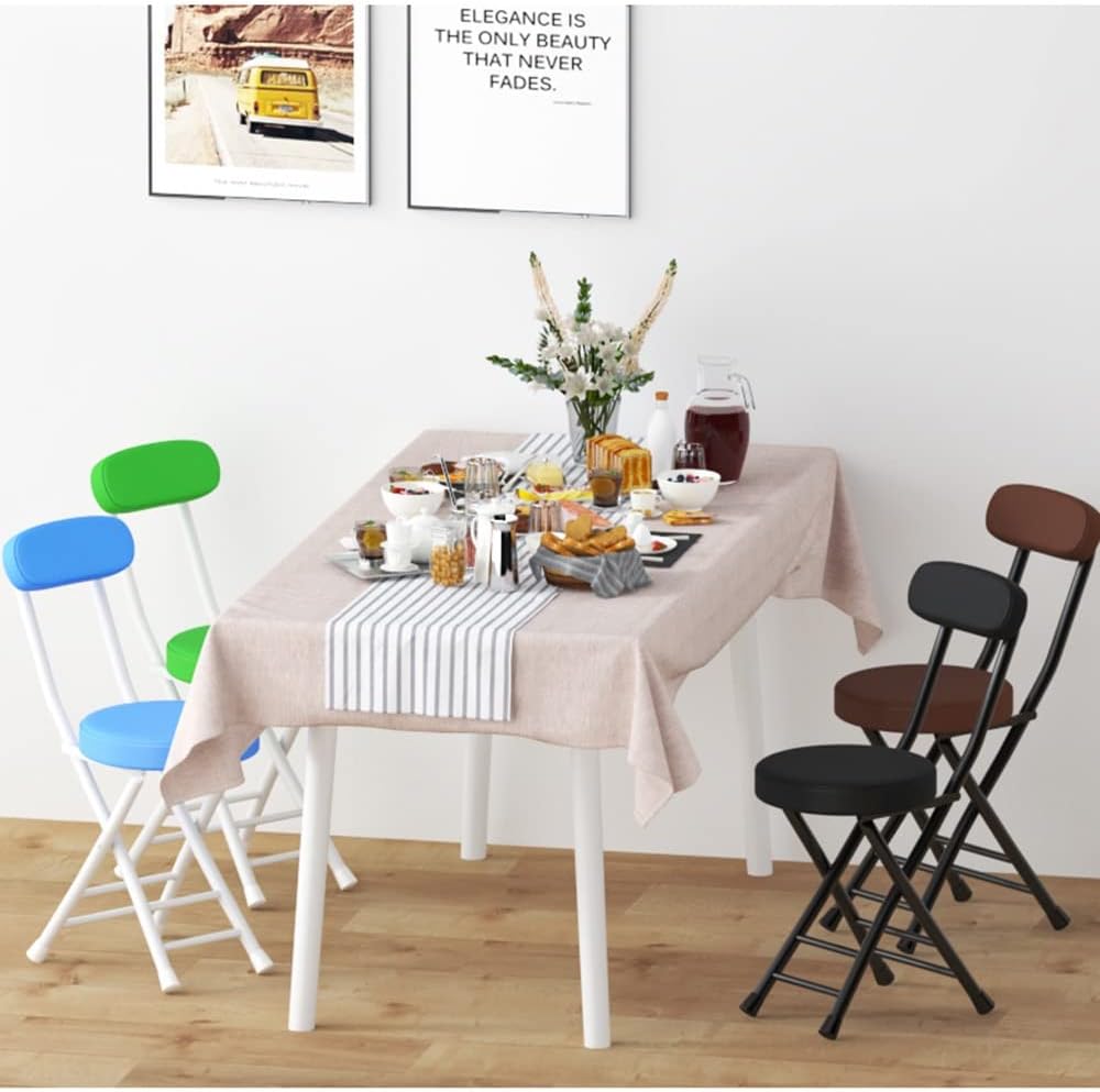 Foldable Bar Stool with Backrest Folding Chair Kitchen Stool with PU Padded Round Seat Cushion, Portable Stool Chair for Breakfast Bar, Desk, Living Room (Color : Yellow)