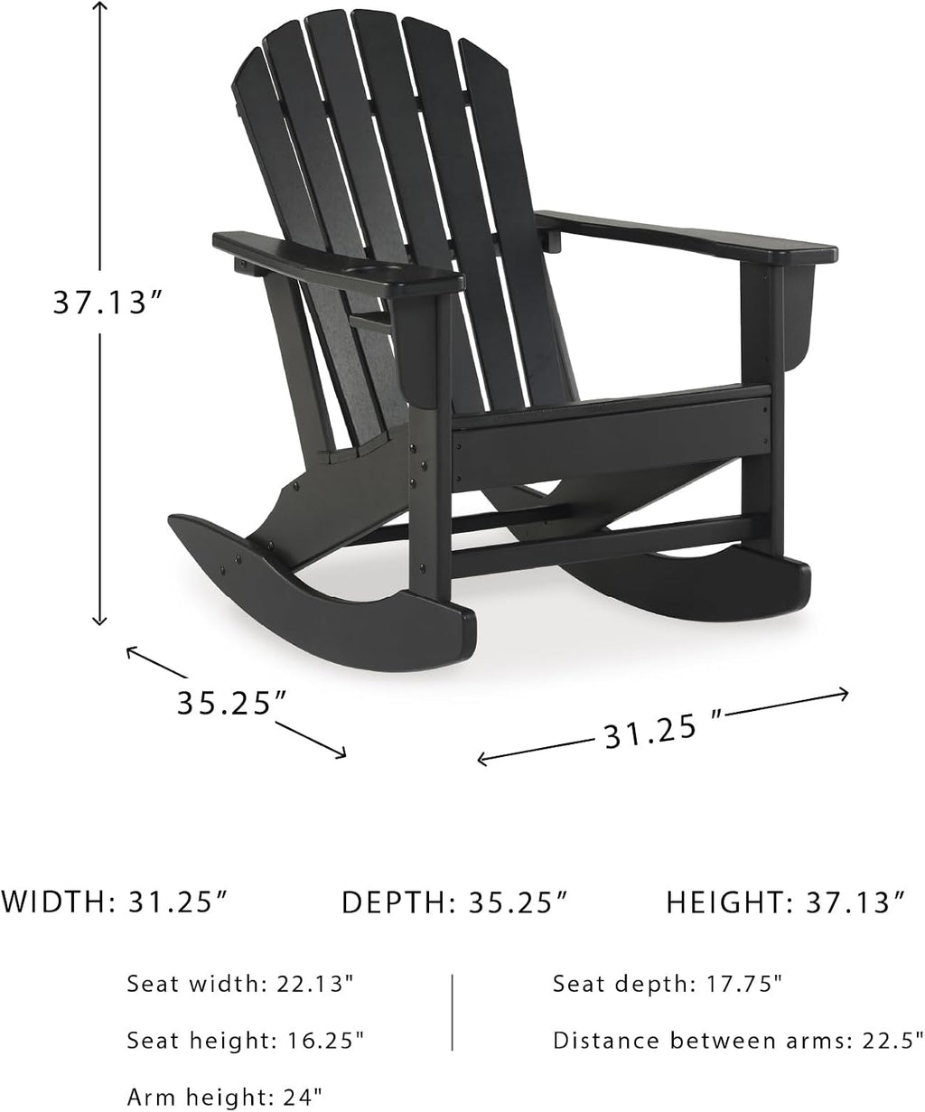 Signature Design by Ashley Sundown Treasure Outdoor Rocking Chair in Black, All-Weather Adirondack Patio Rocker, Durable Weather Resistant HDPE, 250 lb Capacity, 1 Built-In Cup Holder
